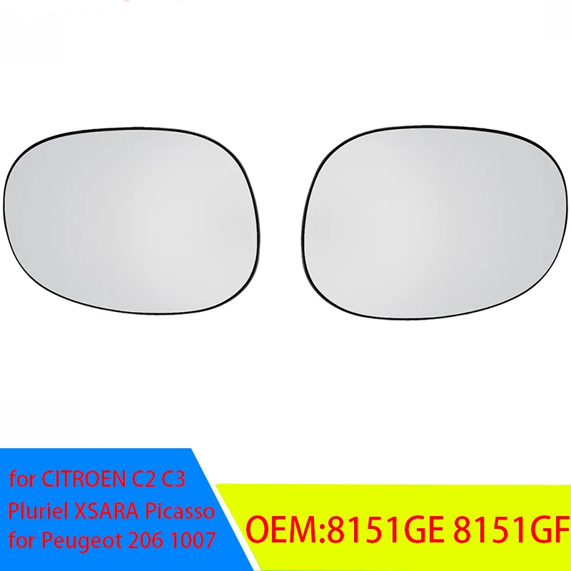 Left Outside Mirror Glass Rearview Mirror Glass replacement for CITROEN C2 C3 Pluriel  XSARA Picasso for Peugeot 206 8151GE