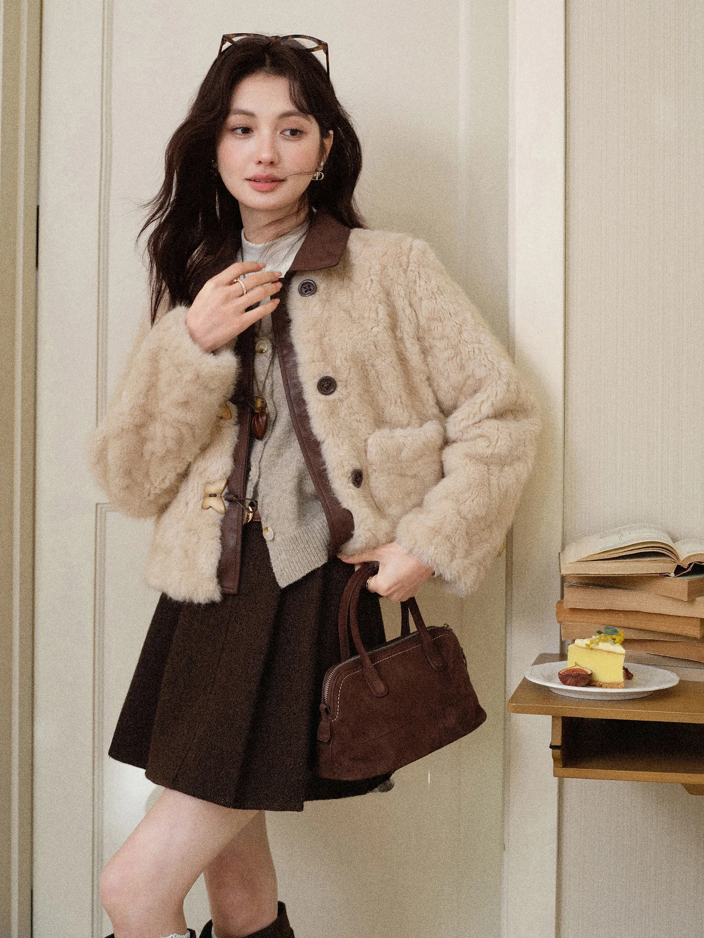 

Женское зимнее пальто South Deer из овечьей шерсти цвета хаки с винтажным воротником, мягкое, универсальное, свободного кроя, с длинными рукавами, однотонное