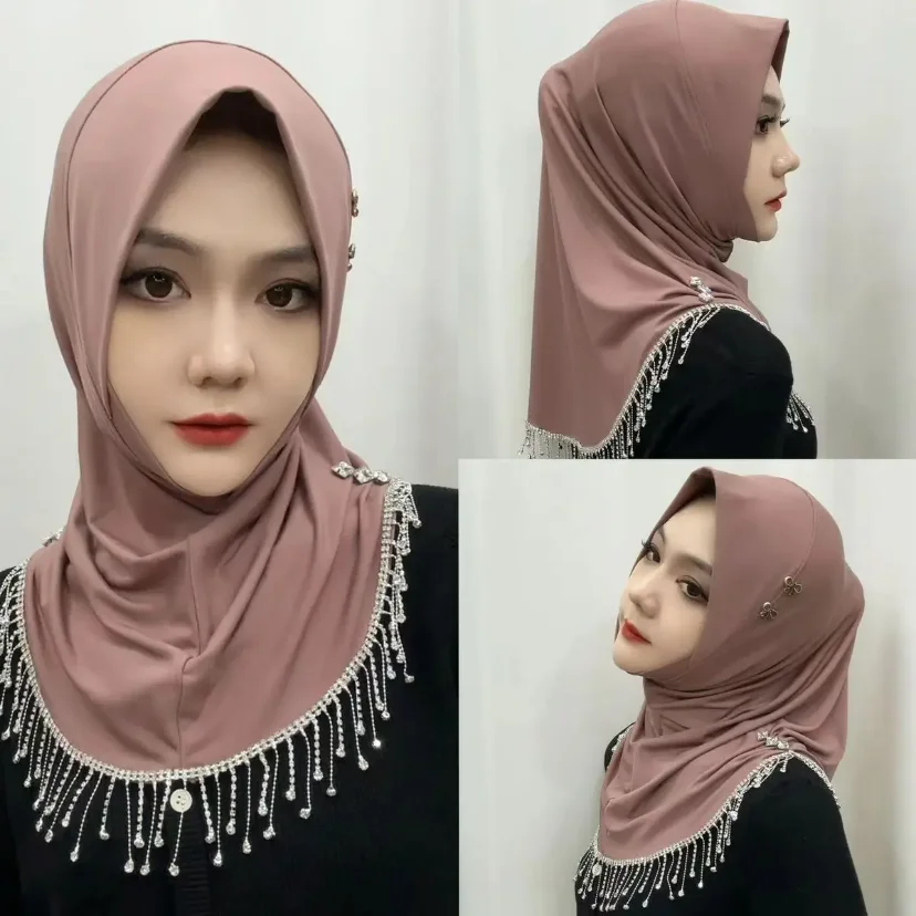 Muslim Hat Easy Hijabs for Women, Tassels Chains, Luxury Wears