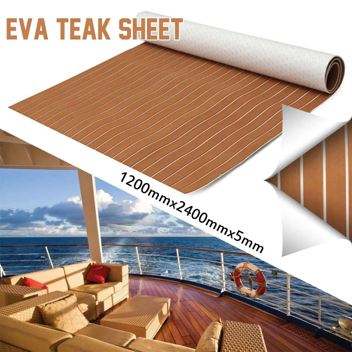 

1200mmx2400mmx5mm Self-Adhesive Foam Yacht Synthetic Teak Deck Faux Teak Boat Deck Mat Decking Boat EVA Foam Floor Mat For Boat