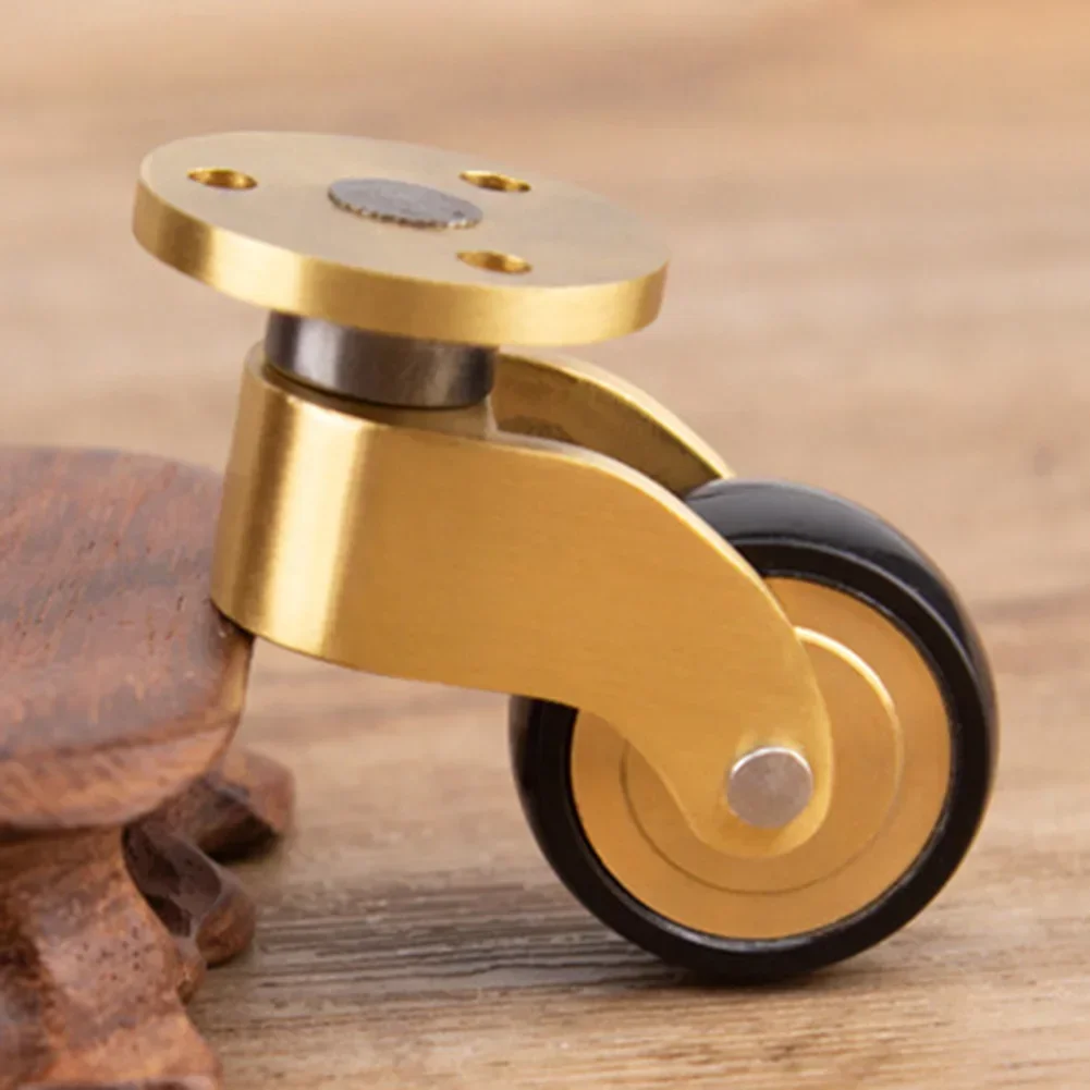 360 Degree Rotation Brass Casters Whisper-Quiet Operation Brushed Brass Finish Brass Wheels For Coffee Tables Caster Wheels Set