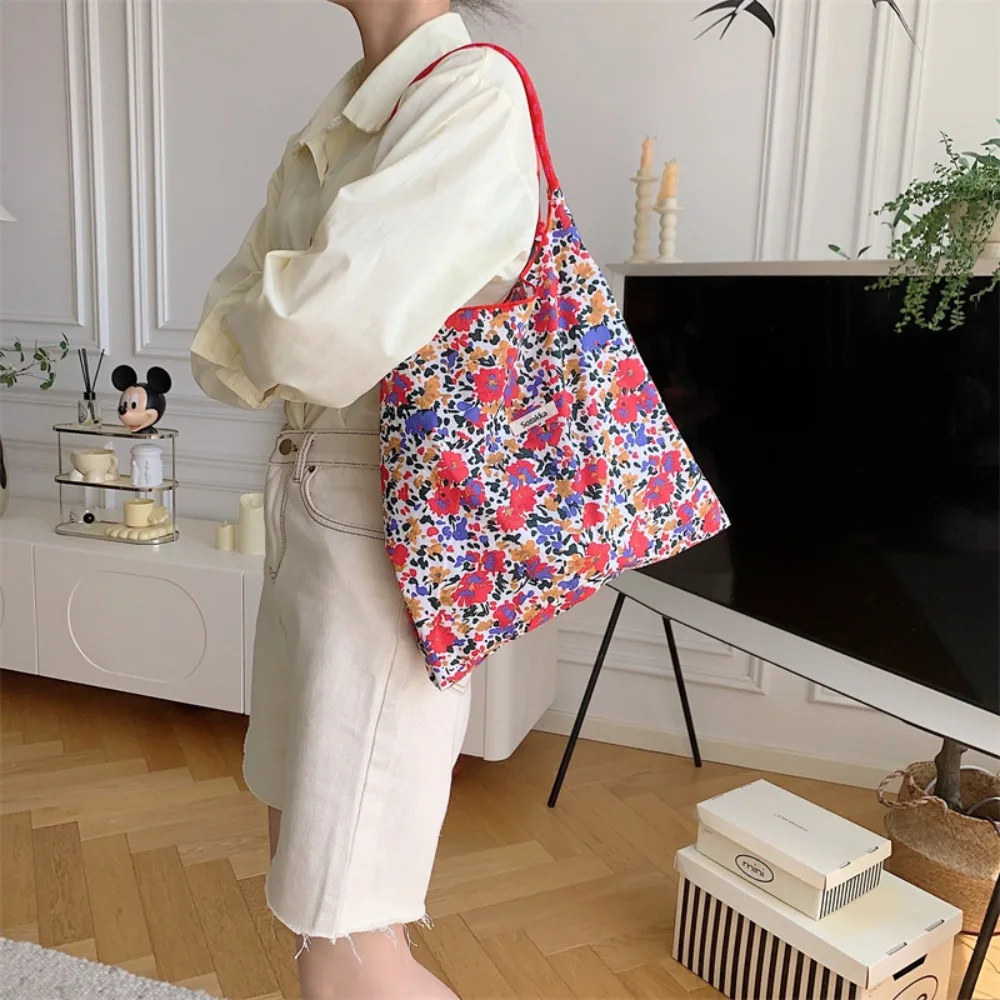 Hylhexyr Ins Small Floral Canvas Shoulder Bag Large Capacity Casual Tote Shopping Bags For Women