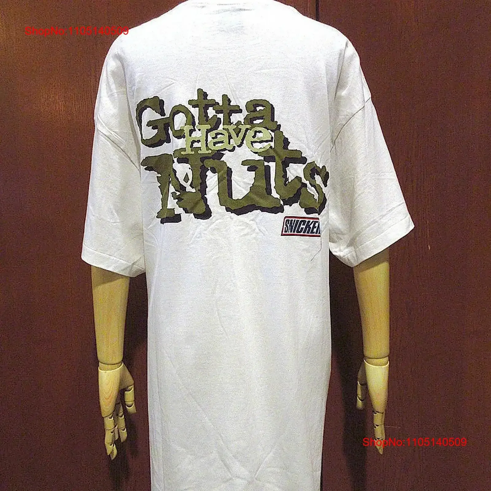 Vintage 90's DEADSTOCK NO FEAR SNICKERS Camiseta de doble cara Blanco 2 vintage Lavado Versátil Estirado Cómodo Transpirable