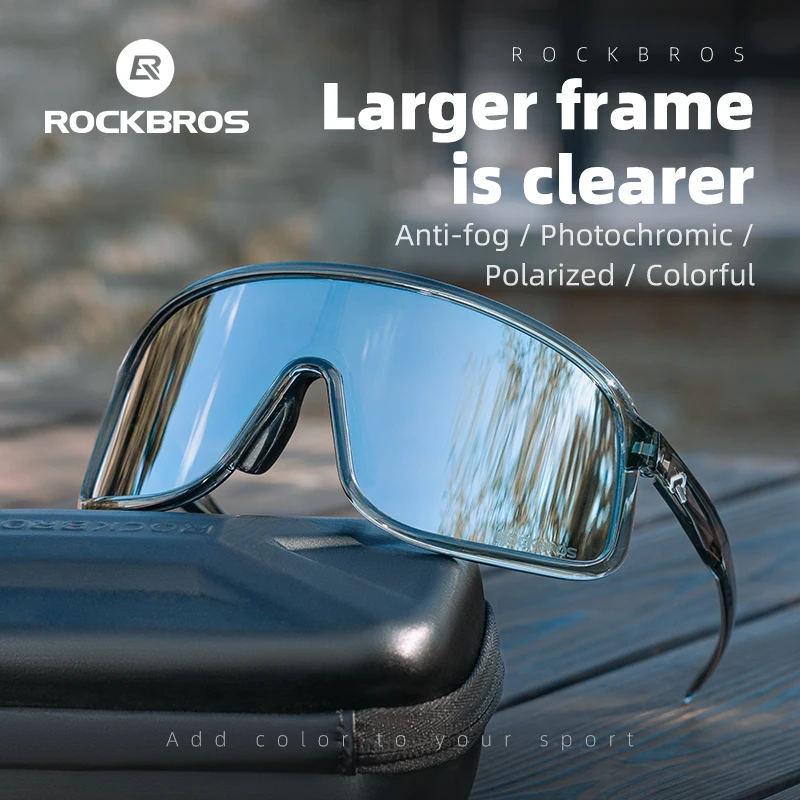 

ROCKBROS Cycling Glasses Lightweight Polarized Photochromic Glasses UV400 Sun Protection HD View Large Frame MTB Bicycle Glasses