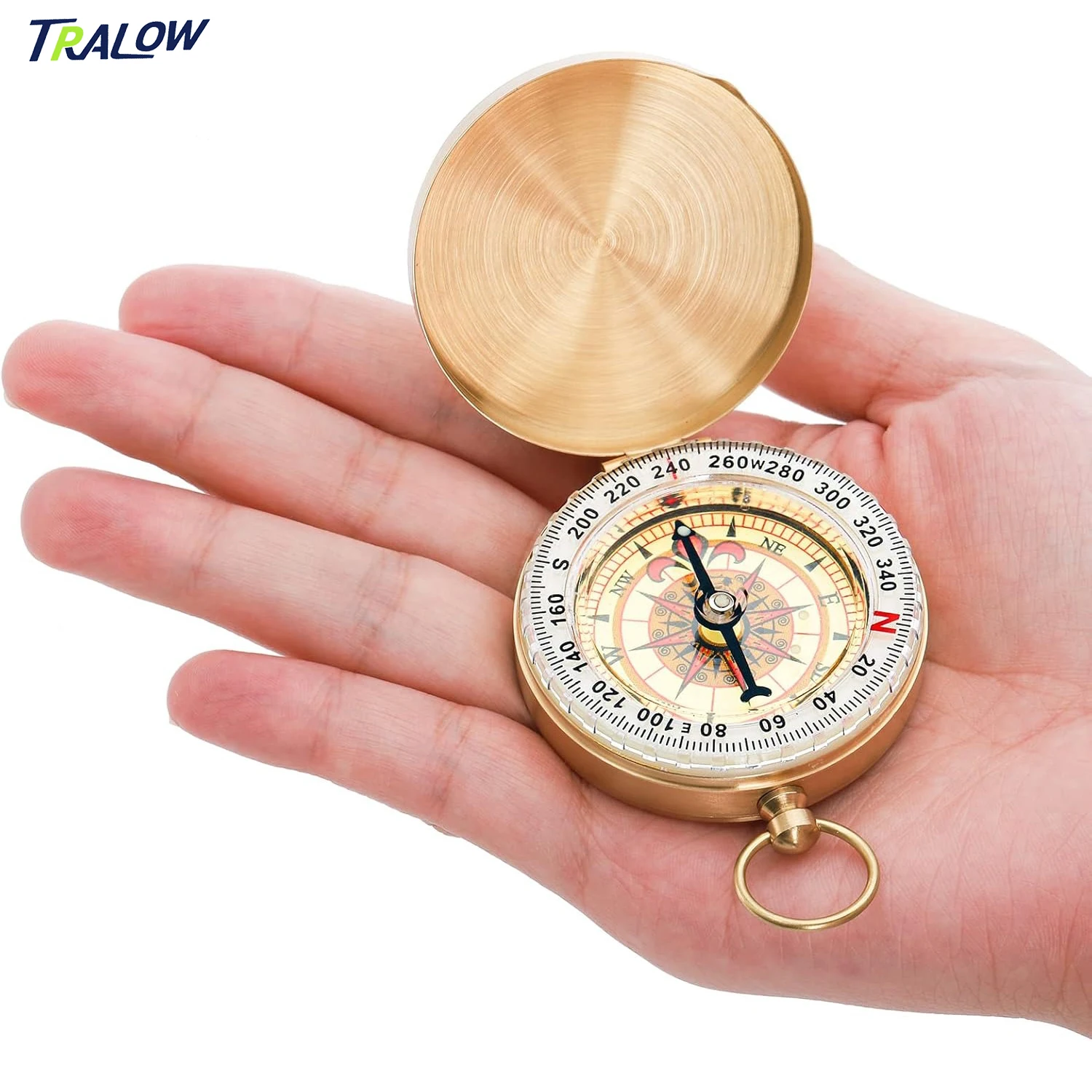 

TRALOW Portable Retro Flip Brass Copper Compass Waterproof Luminous Navigation Compass for Camping Hiking Outdoor Survival Kit