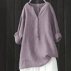 Plus Size Casual Loose Cotton Linen Women Shirts Spring Long Sleeved Oversize Blouse Buttons Lady Tops Blouses Tunics Blusas