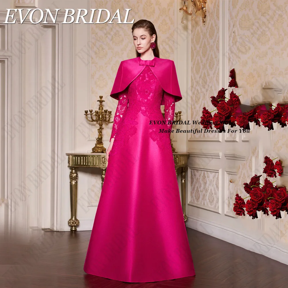 EVON เจ้าสาวคนดังพรมแดงชุดลูกไม้ Fuschia ยาวอย่างเป็นทางการชุดราตรีผู้หญิง A-Line vestidos paraespeciales