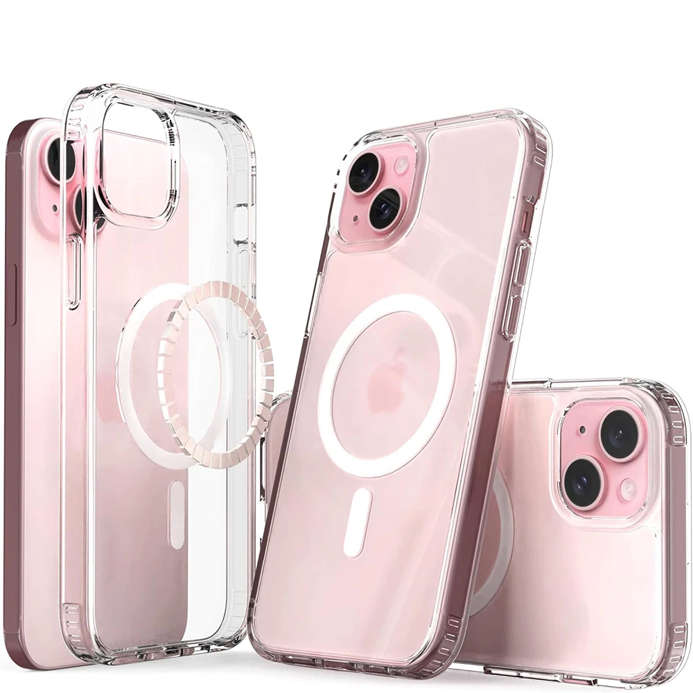 Strong Magnetic Magsafe Case For iPhone 16E 16 15 14 13 12 11 Pro Max Plus Mini Hybrid Shockproof Clear PC Hard Cover Soft Shell