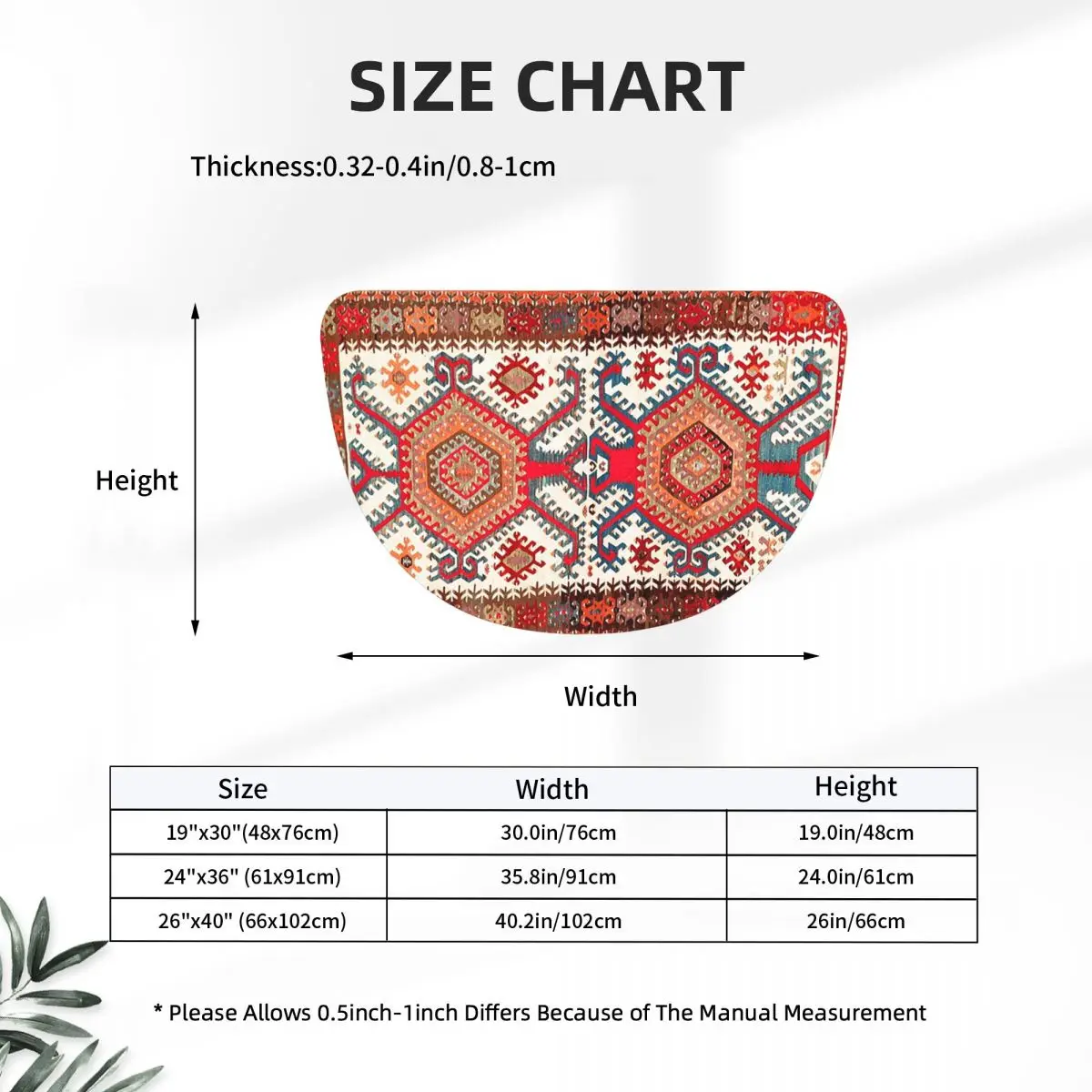 Hotamis Antique Turkish Konya Kilim Print Flannel Half Round Doormat Non Slip Bathroom Mat Absorbent Floor Carpet for Bathroom