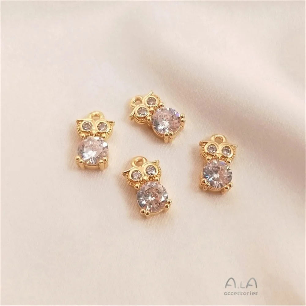 

Color Preservation Accessories 14K Gold Inlaid Zircon Owl Pendant Exquisite and Cute Handmade Diy Necklace Bracelet Pendant