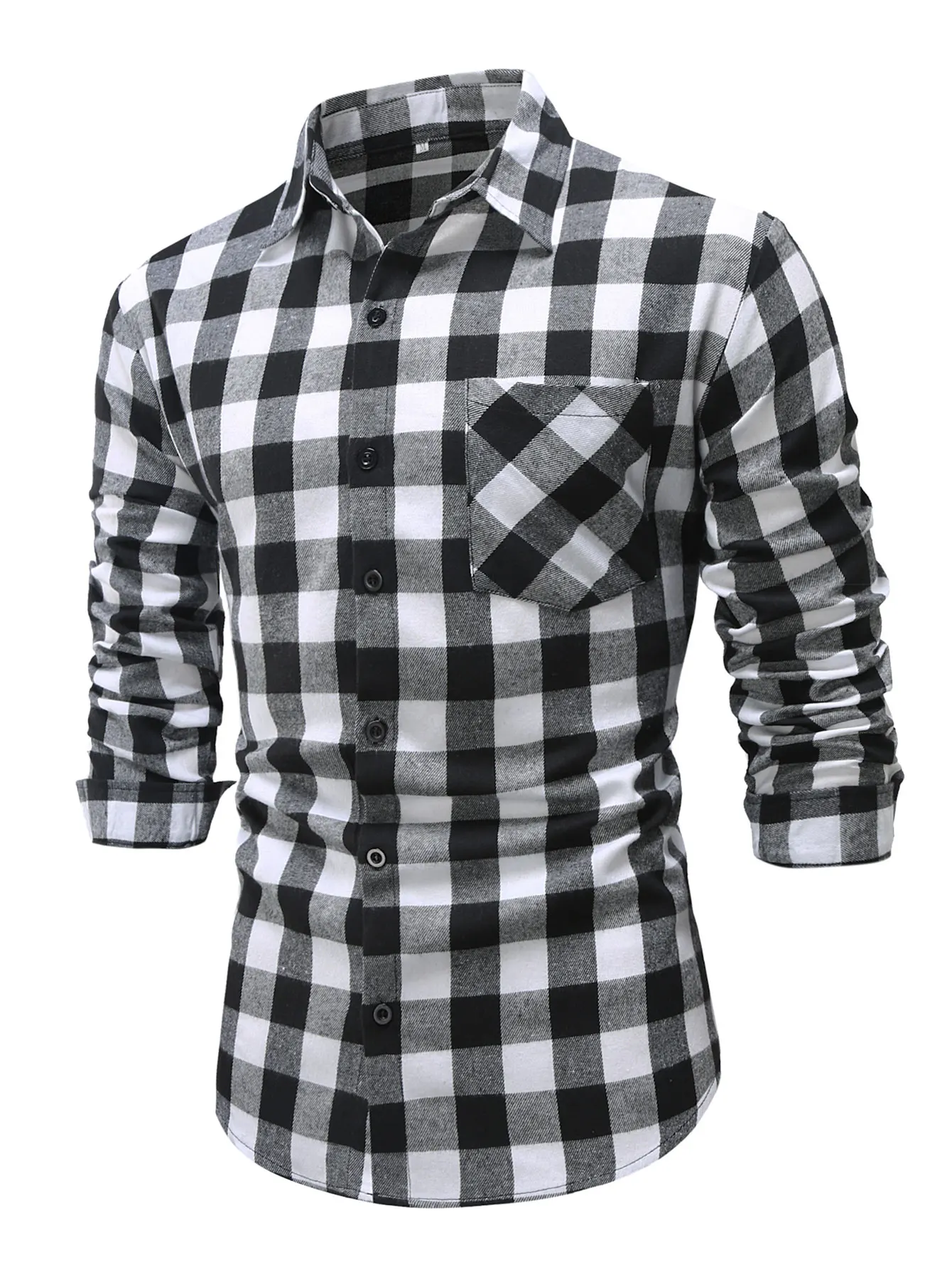 Classic Plaid Shirt, Men\'s Casual Long Sleeve Plaid Button-Down Shirt Regular Plaid