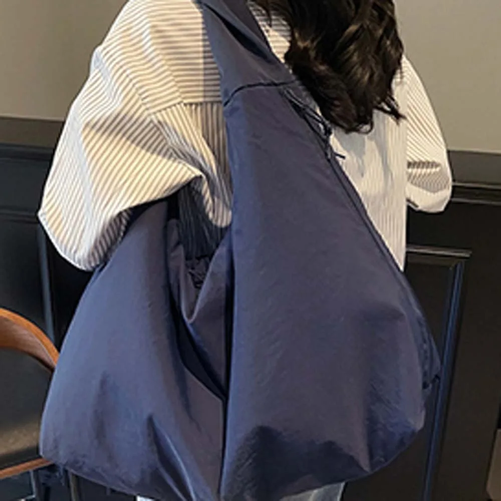 

Casual Nylon Shoulder Bag Double Zipper Design Japanese Style Large Capacity Tote Bag Multi-Pocket Polyester