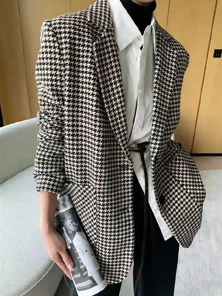 Stile coreano autunno inverno donna giacche Blazer di lana Vintage moda elegante capispalla Casual cappotto con cintura Cardigan femminile