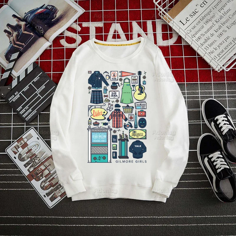 Gilmore Girls Cartoon Hoodie Autumn Hip Hop Streetwear Men Pullover Sweatshirts Hoodies Mens White Color Male