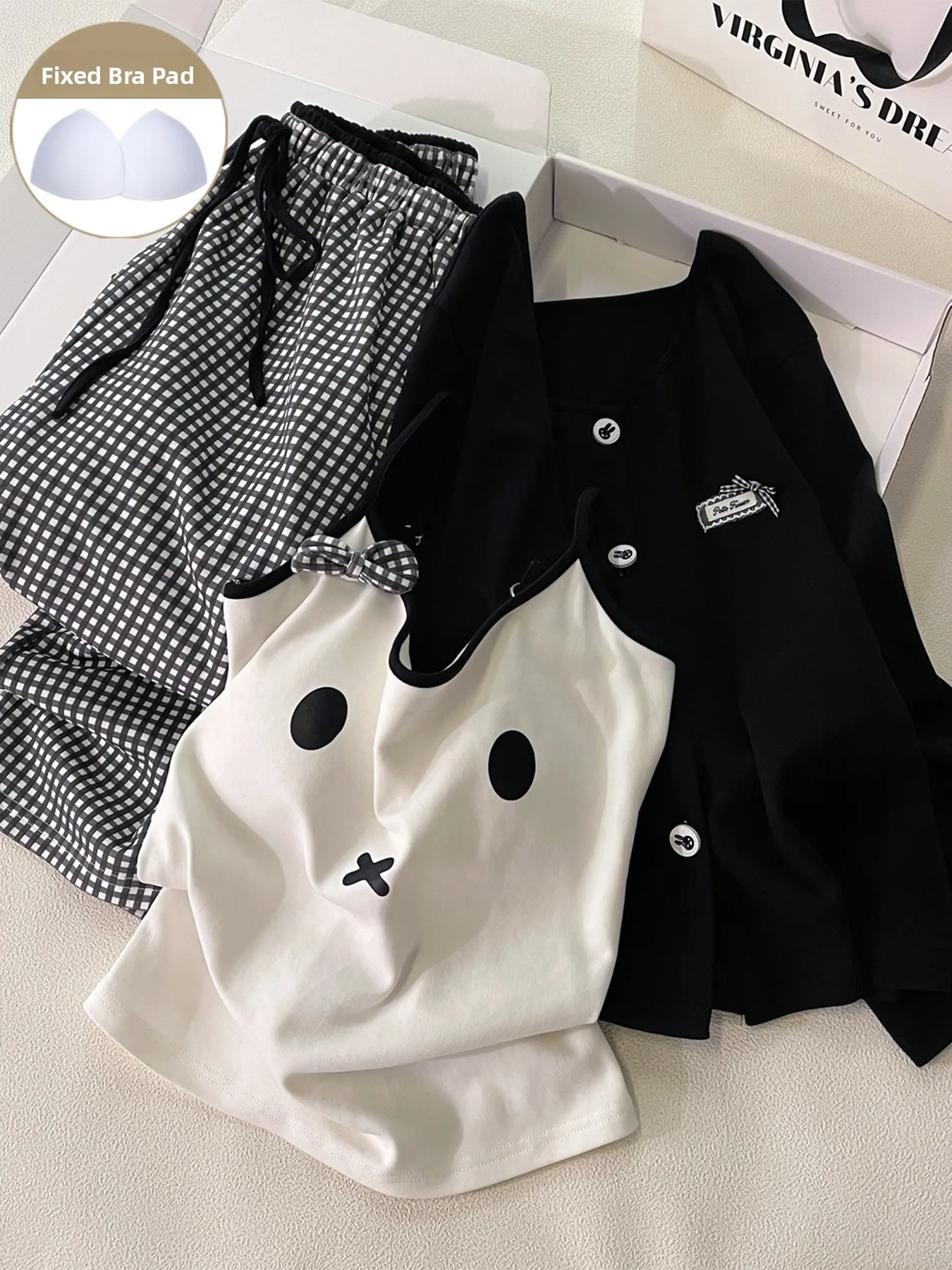 korean-style-pure-cotton-rabbit-sleepwear-women's-new-model-with-chest-pad-long-sleeve-long-pants-three-piece-set-home-clothes