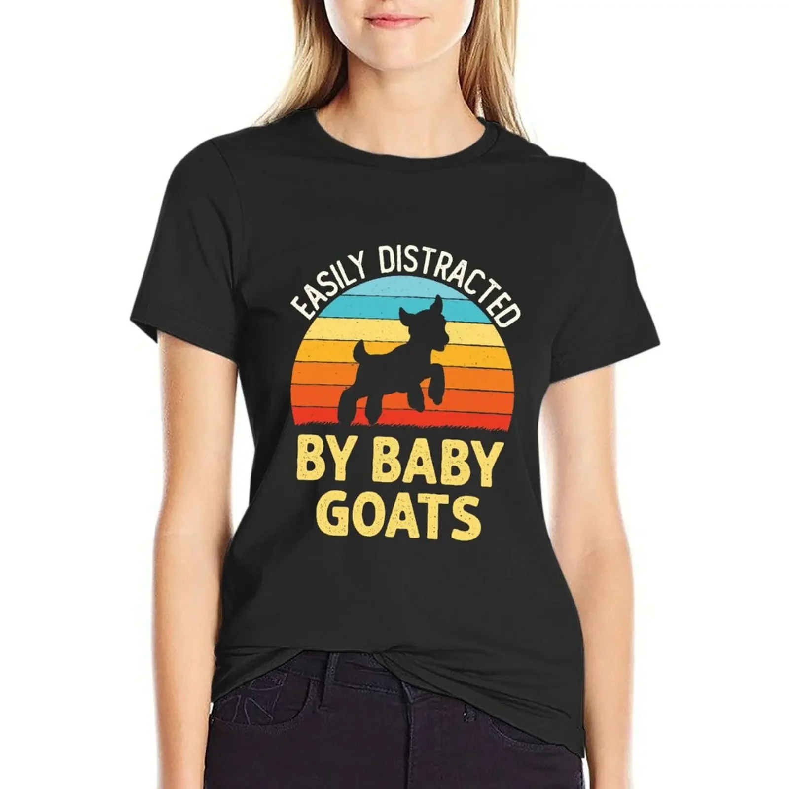 

Easily Distracted by Baby Goats Goat Lover T-shirt lady clothes Blouse cute tops Woman clothing