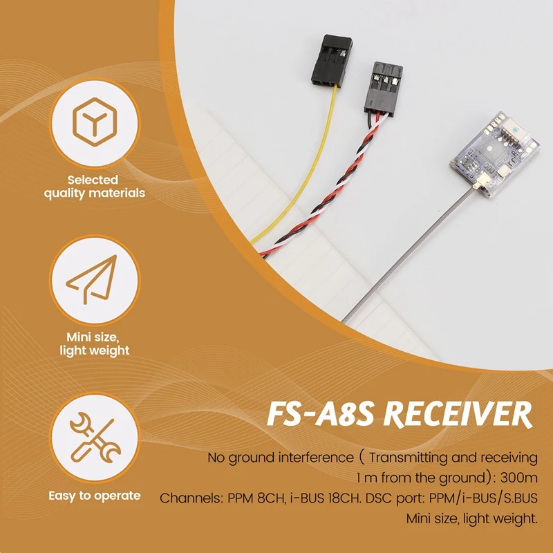 For FS-A8S 2.4G 8CH Mini Receiver W PPM I-BUS SBUS Output For RC Drone Quadcopter FS I4 I6 I6S I6X TM10 TM8 Transmitter