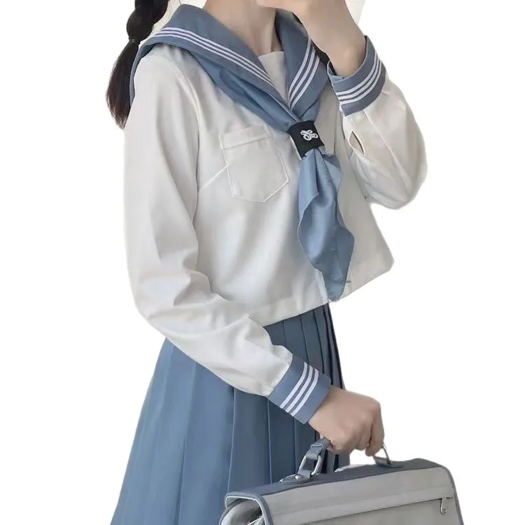 Uniforme JK blu Uniformi scolastiche giapponesi a maniche lunghe estive Set da marinaio per ragazze Gonna a pieghe Costume uniforme JK