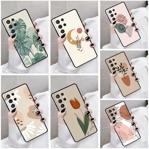 Phone Case For Samsung Galaxy S24 S23 S21fe S22 Ultra Plus Note 10 20 S8 S9 S10 Cover Abstract Plants