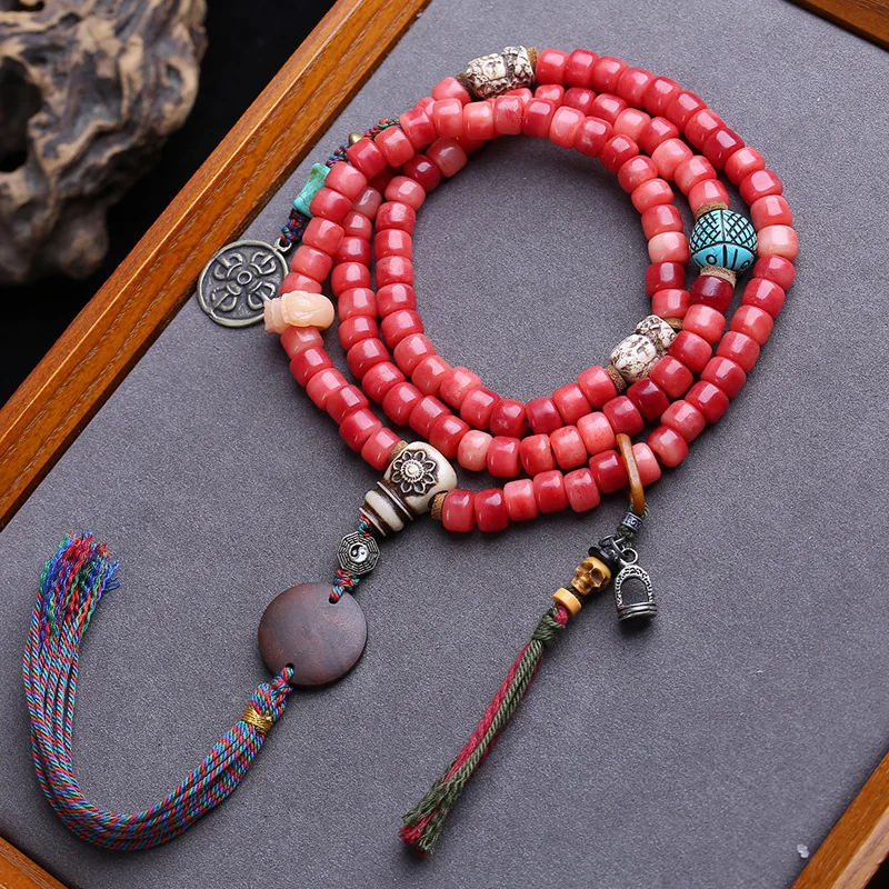 Natural camel full-blooded bucket , 108 Buddhist beads, yak bone three-way bead, Tara stone, turquoise, copper, Bagua