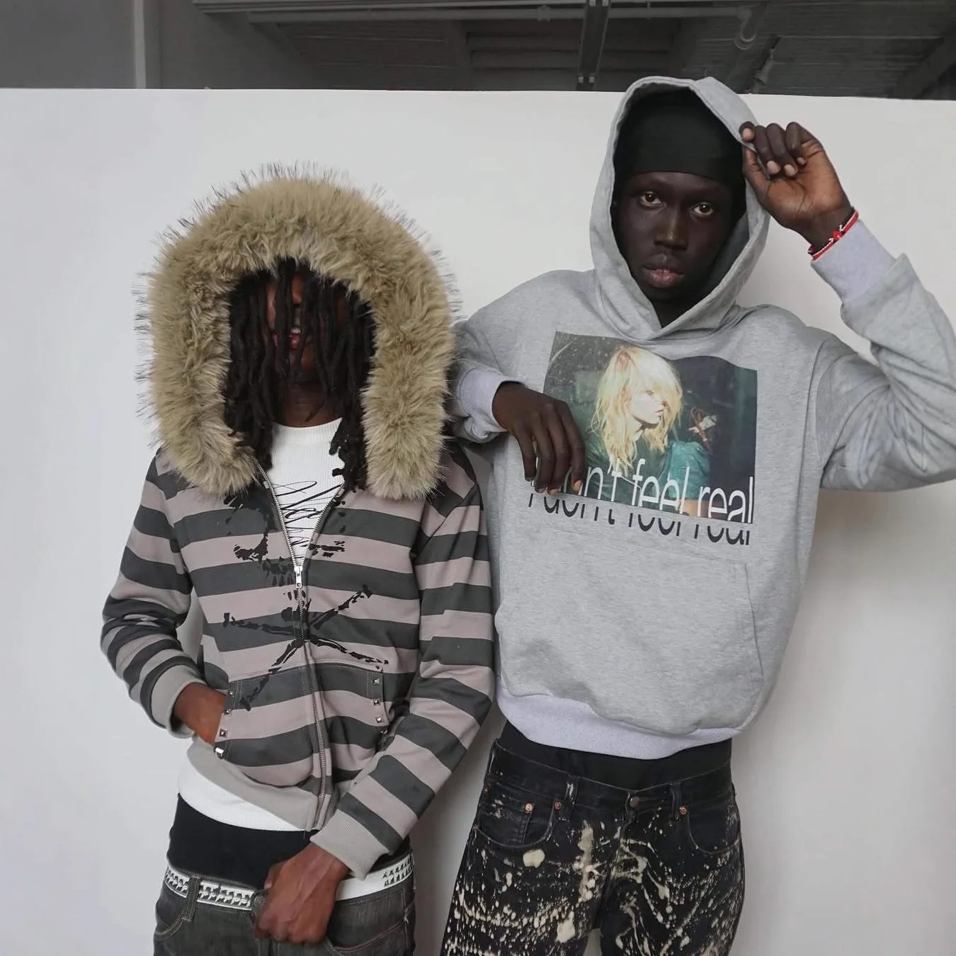 New women's hoodie fur collar suitable both men and women fashionable striped printed long sleeved loose hooded sports hoodie