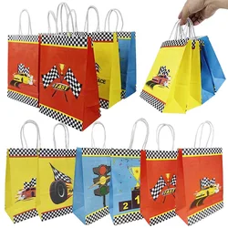 10/30/50Pcs Race Car Themed Paper Bags with Handle Black White Checkered Racing Gift Candy Bags Race Car Birthday Party Supplies