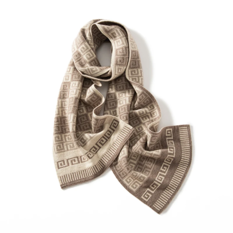 KOIJINSKY Double Sided Chinese Hui Pattern Cashmere Scarf 180×30cm Retro Jacquard Neck Wrap Women Autumn Winter Commute Luxury G