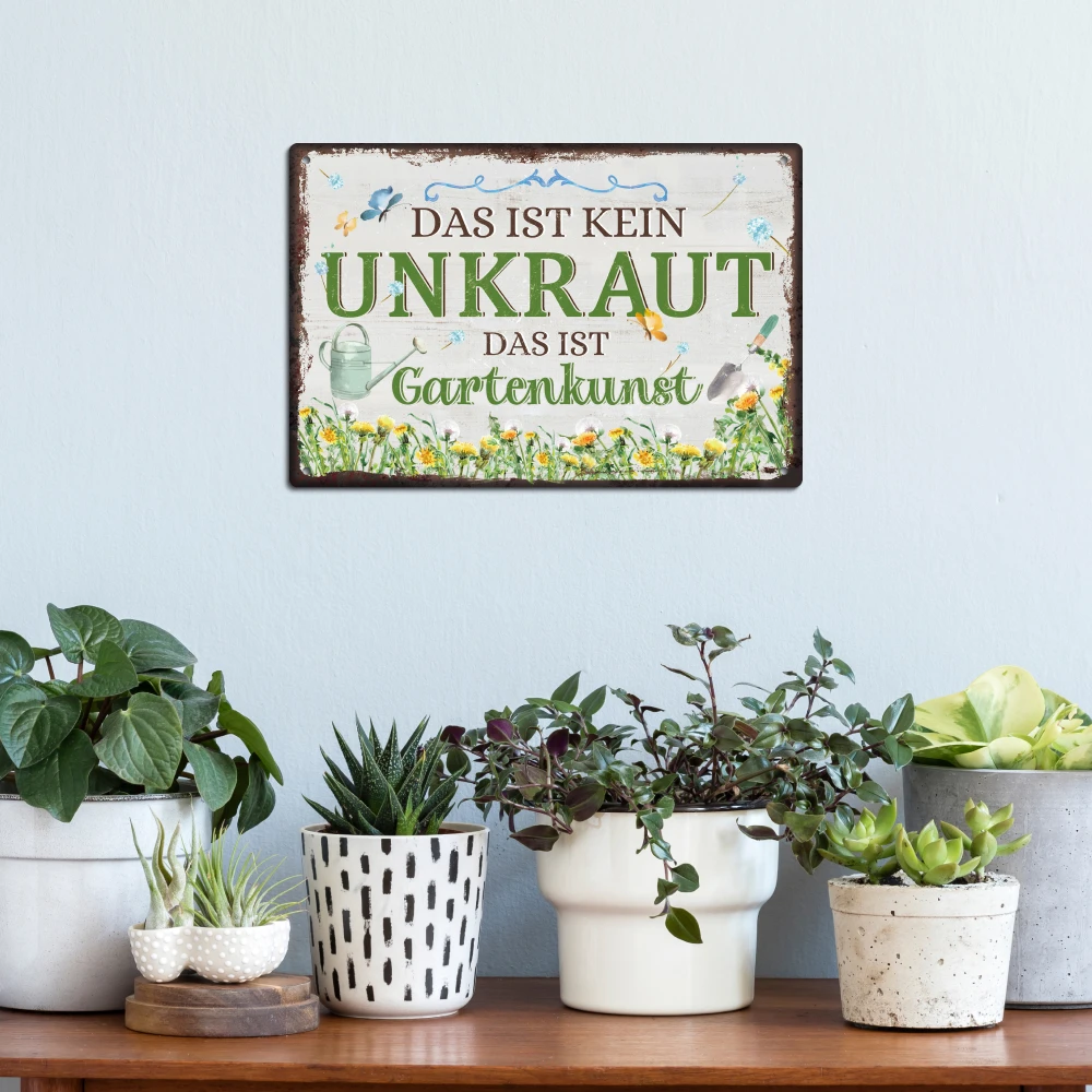 Putuo Decor German Vintage Tin Sign, Das Ist Kein Unkraut Das Ist Gartenkunst, Wall Art Decor for Home Farmhouse Garden Backyard