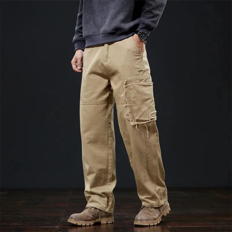 

Весенне-осенние винтажные брендовые американские прямые трубки, длинные брюки-карго, мужские повседневные все