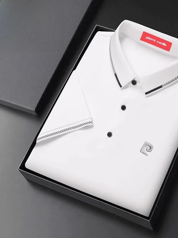 

Мужская повседневная футболка Pierre Cardin из шелка с коротким рукавом, свободного кроя, с отложным воротником, летняя, модная, для мужчин среднего возраста