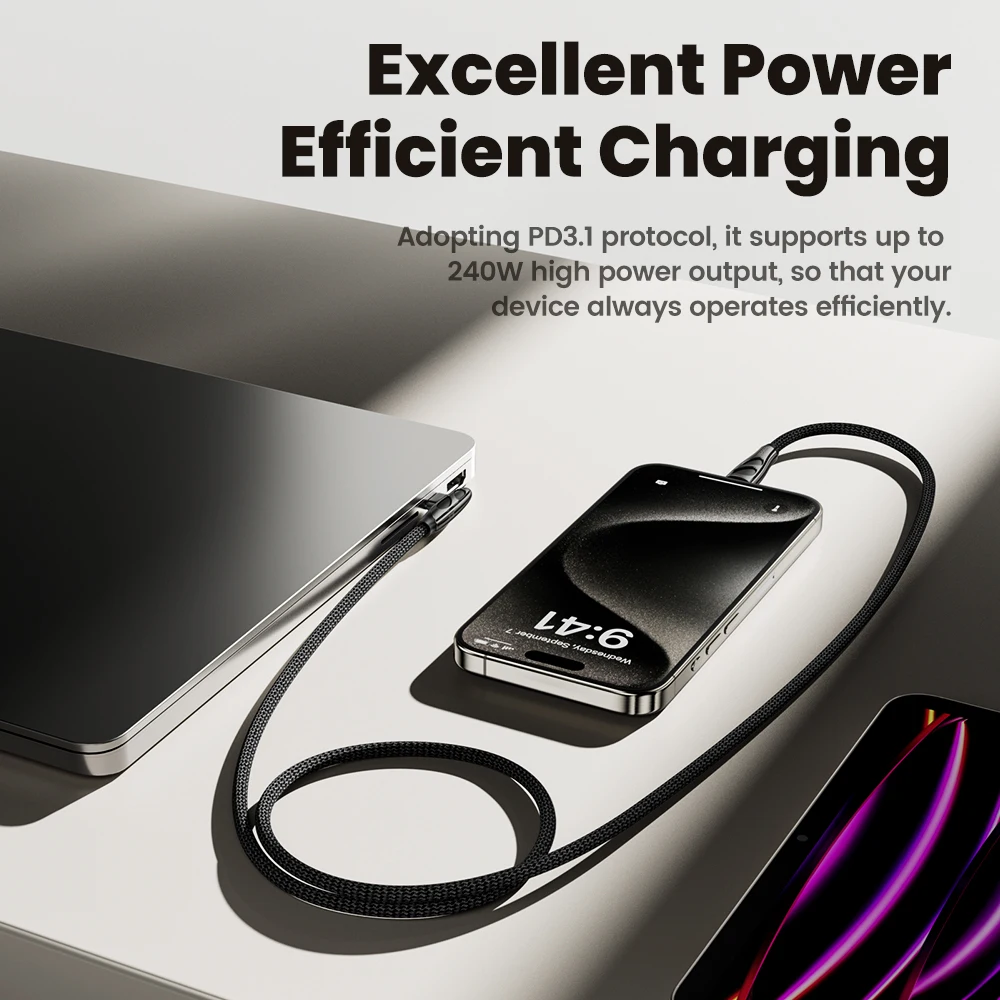 Toocki High Power USB C to Type C Cable for Laptop iPhone 15 240W PD3.1 Fast Charging Elbow Dual C Wire Temp Control Data Cord