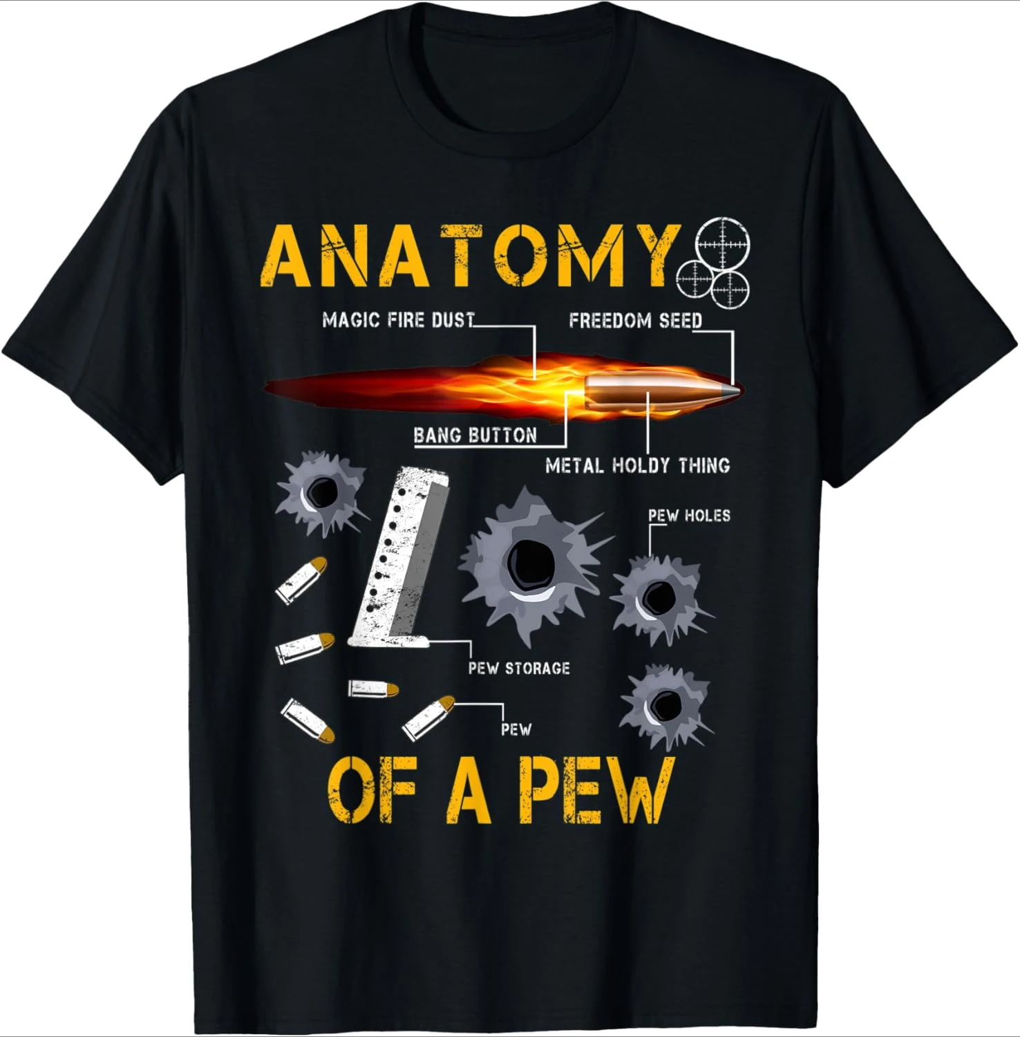 Anatomy Of A Pew Pewer | Amendment Gun Funny design-100% cotton summer casual O-neck short sleeve printed men's T-shirt.
