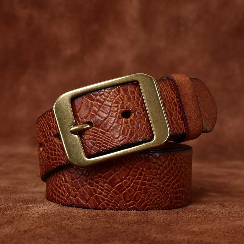 3.8CM Pure Cowhide High Quality Genuine Leather Belts for Men Brand Strap Male Brass Buckle Fancy Vintage Jeans Cowboy Cintos