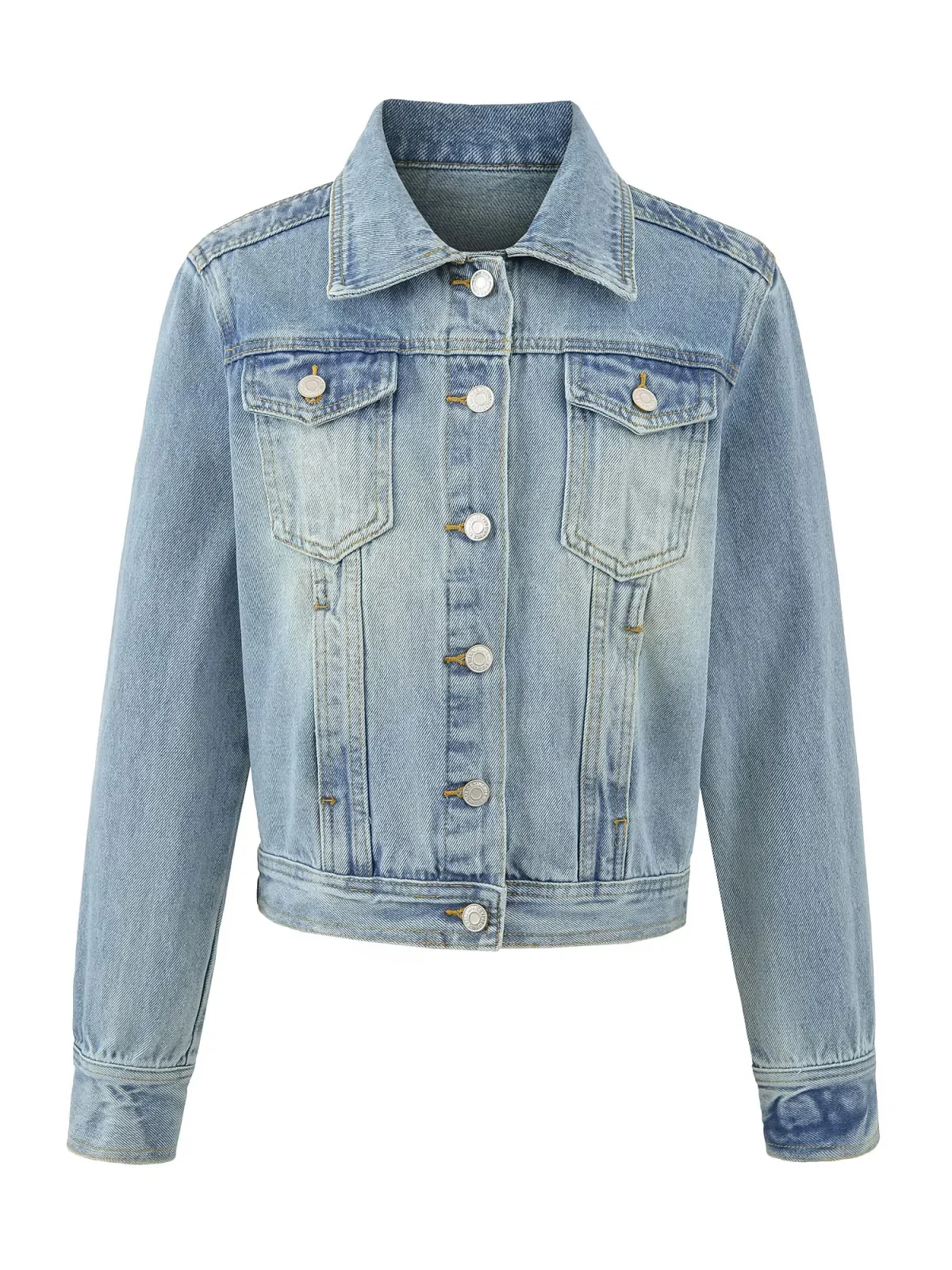 

American Sle Loose Fit ort Denim Jaet Women's Casual Button up Top Waed out Lightened Skinny Effect Cotton Blend