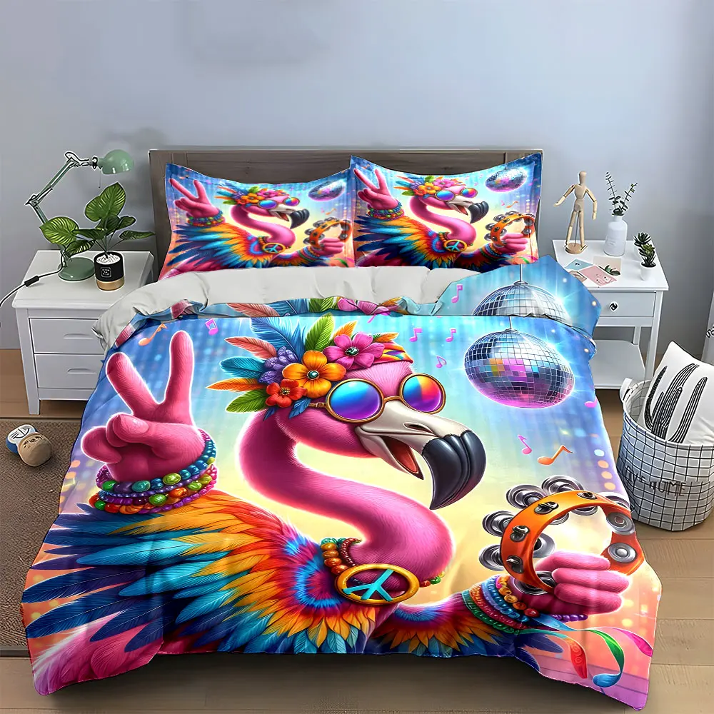 Retro Flamingo Party Decor Set Multiple sizes kid's and adults' bedroom Exquisite 3PC bedding set, gift