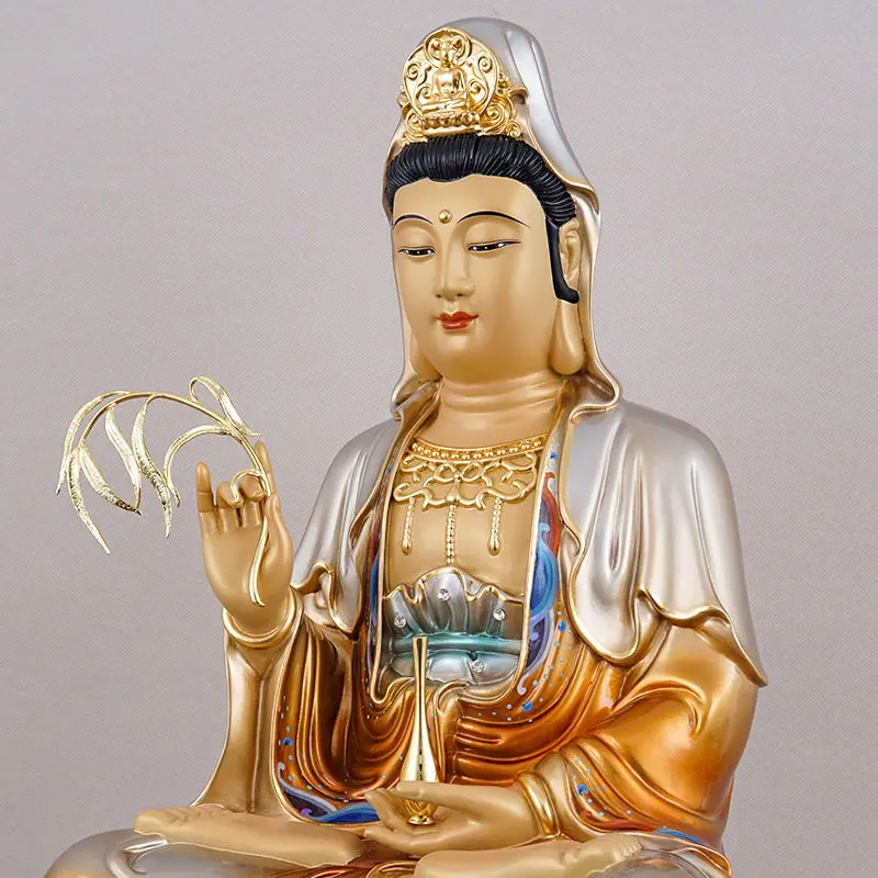 c1 brass painted sitting lotus guanyin bodhisattva buddha statue living room for home worshiping  worshiping ornaments