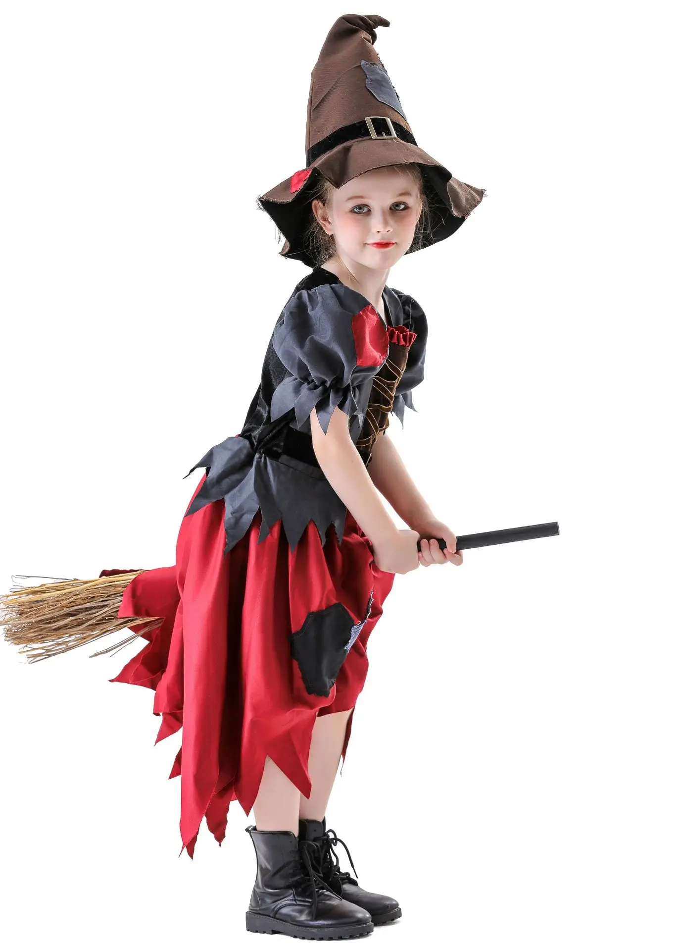 Girls New Halloween Cosplay Costume Wizard Magic Hat Scarecrow Dress Vampire Theme Party  vampire Role playing Set - Image 6