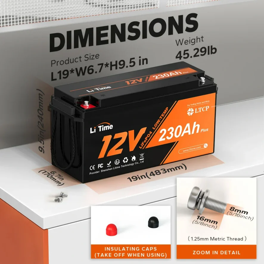 12V 230Ah Plus Deep Cycle LiFePO4 Battery With Low-Temp Protection 20+ Upgraded Protections US EU AU JP CA Stock