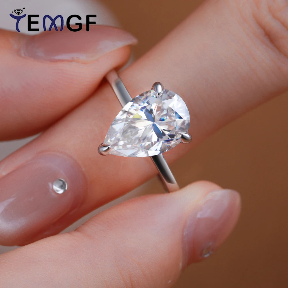 

TEMGF 925 Silver Ring 1/2/3/4CT Water Drop Moissanite Inlay 3 Prong Holder for Women Proposal Engagement Wedding Anniversary