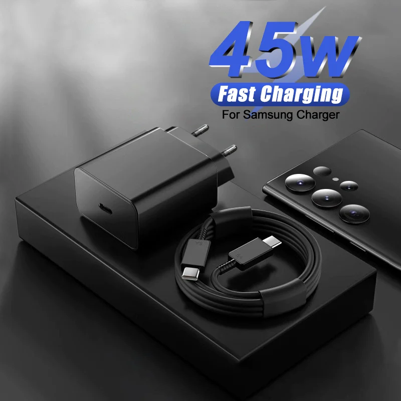 45W PD USB-C Super Fast Charger For Samsung Galaxy S25 S24 S23 Ultra S22 S21 Plus Note 20 10 A55 A54 Quick Charging Type C Cable