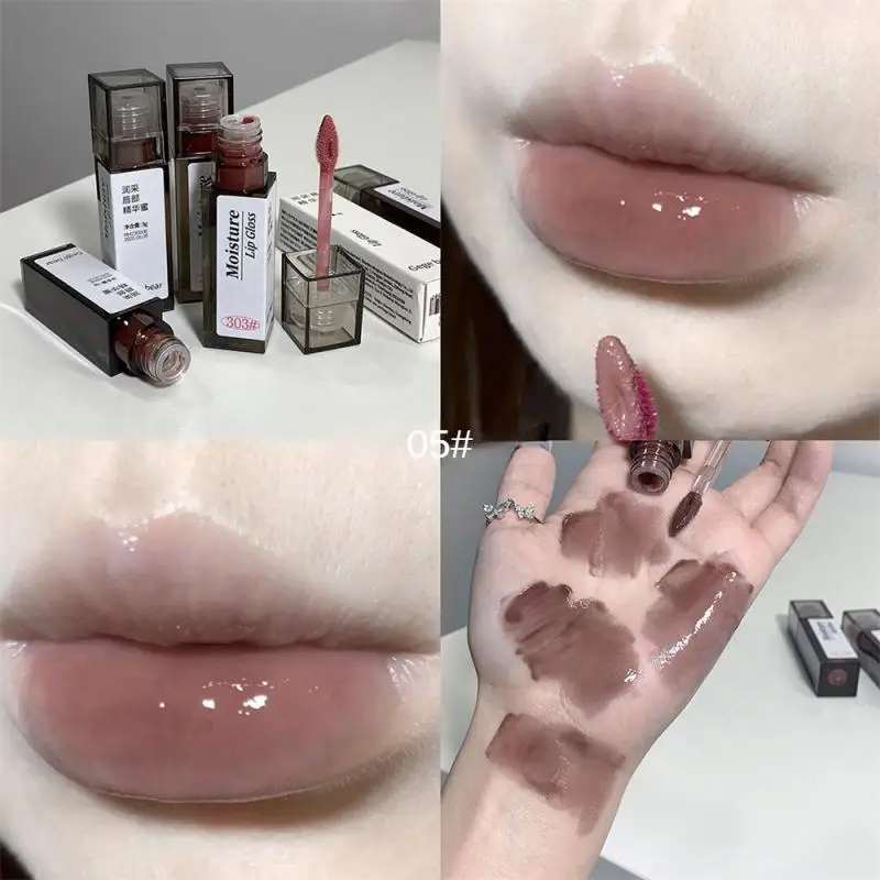 Black Tea Brown Lip Gloss Mirror Transparent Glass Lip Glaze Lava Chocolate Liquid Lipstick Non-stick Makeup Lip Tint Cosmetic