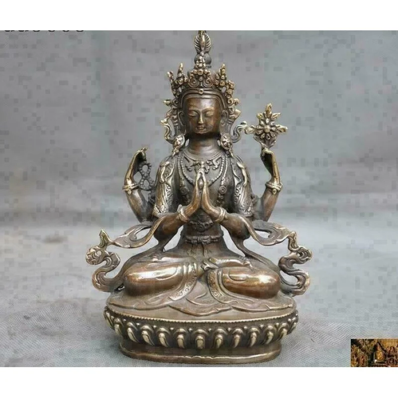 

Tibetan Buddhism bronze 4 Arms Chenrezig Tara Kwan-yin Bodhisattva Buddha statue