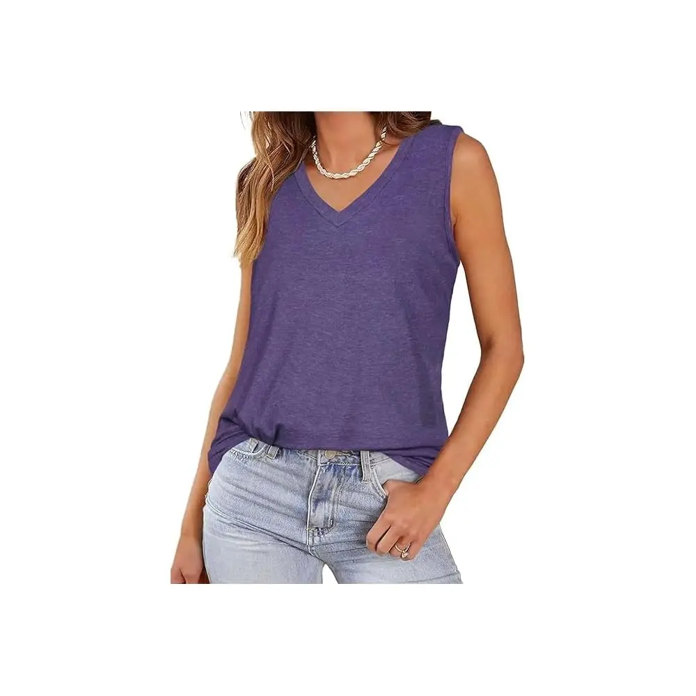 

Женская майка с V-образным вырезом, летняя безрукавка, туника, повседневная свободная блузка 2026