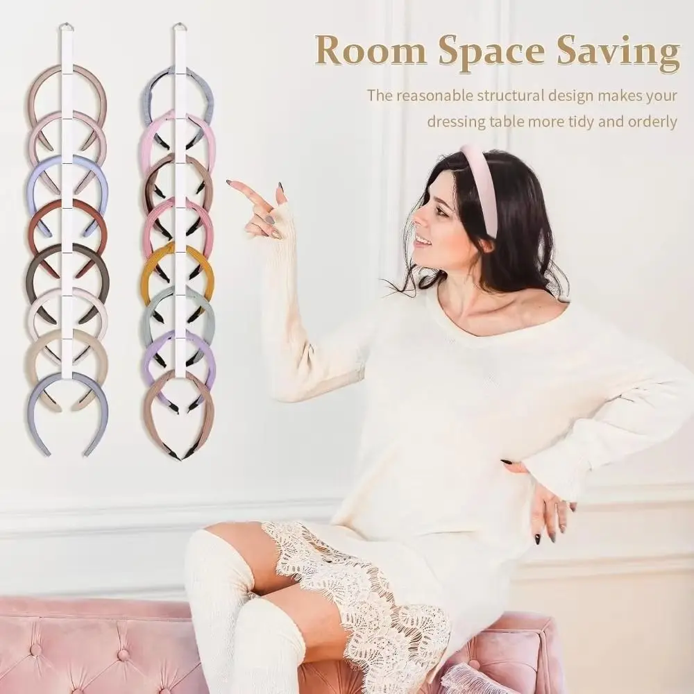 Dorm Room Elastic Headband Organizer Space Saving Wall-Mounted Headband Storage Holder 8-Slot Wall Headband Holder Closet