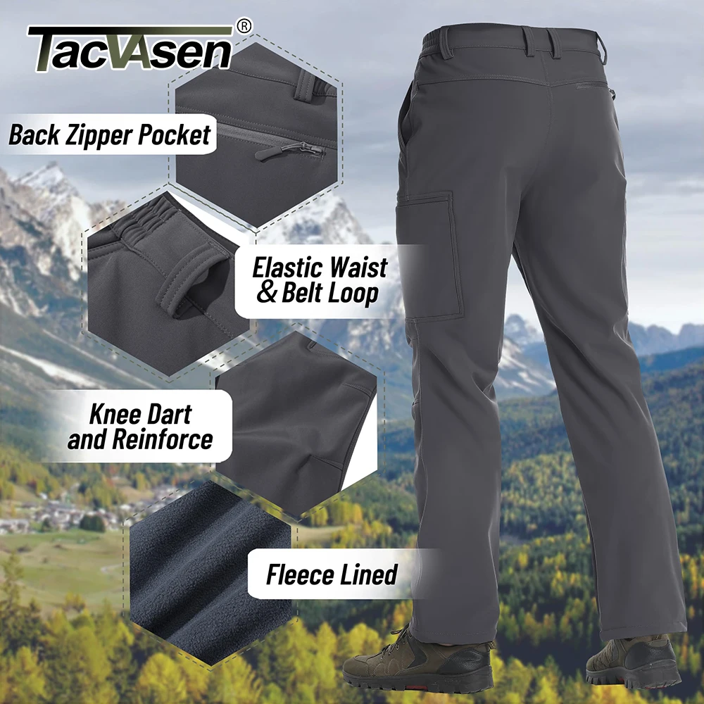 TACVASEN Men\'s Winter Casual Straight Pants Warm Thermal Fleece Lining Work Outdoors Trousers Snow Ski Hiking Pants Waterproof