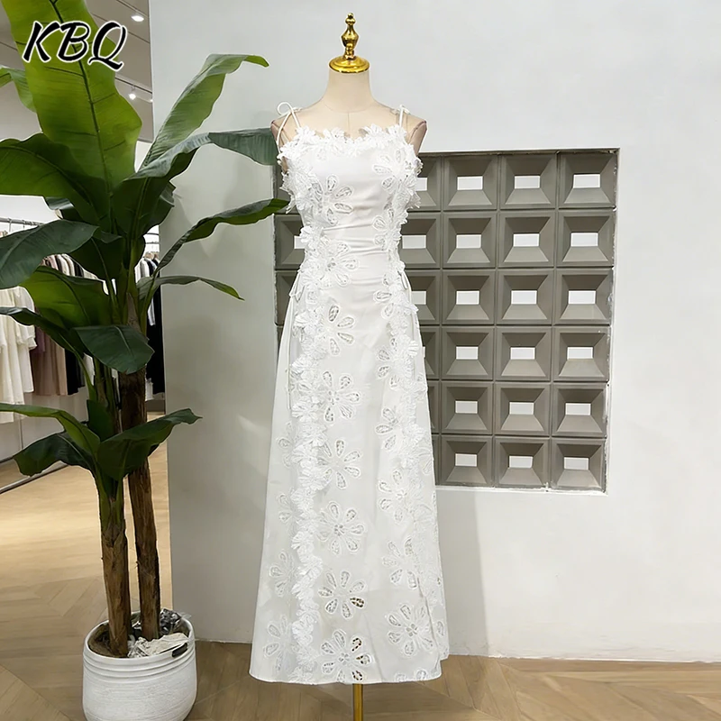 

Элегантное повседневное длинное платье KBQ с вышивкой и асимметричным вырезом без рукавов для женщин, модное женское платье для создания стильного образа