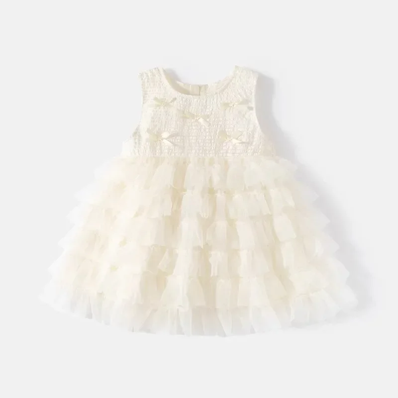 Kid Girl Adorable Dress Wedding Knitted Bodice Satin Bows Fluffy Party Multi Layered Chiffon Tulle Skirt Children Casual Wear