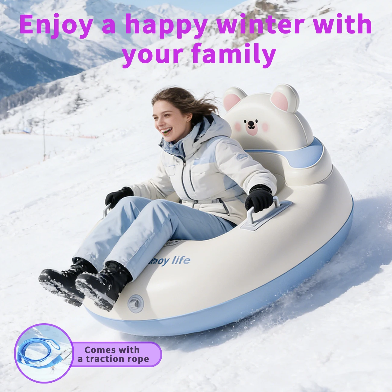1PC Cold-Resistant Inflatable Snow Tube with Handle, Thickened Durable Winter Sled, Ideal Snow Toy for Family Outdoor Activities