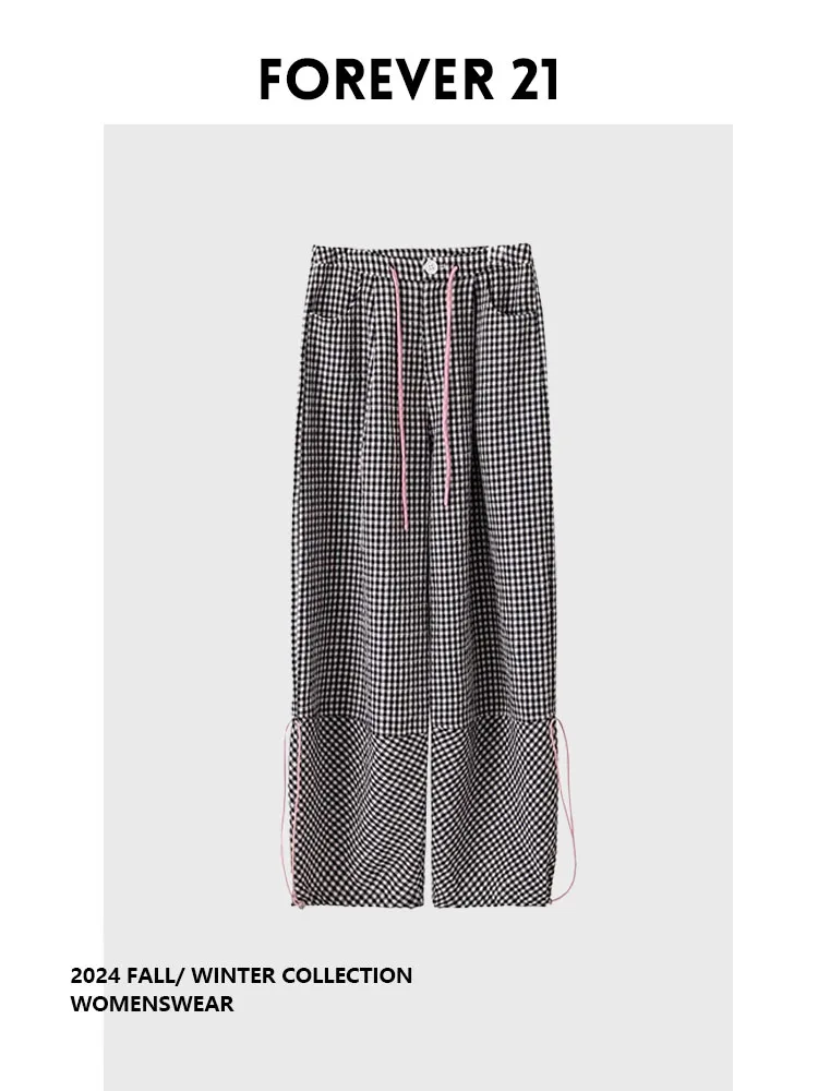 

Брюки женские летние винтажные в клетку, прямые, с высокой талией, длиной 7/8, повседневные, больших размеров, в корейском стиле, Forever 2