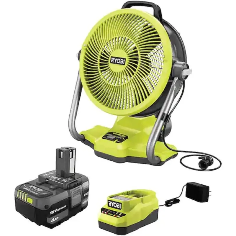 ONE+ 18V Cordless Hybrid WHISPER SERIES 12 in. Misting Air Cannon Fan Kit with 4.0 Ah Battery and Charger, MEDIUM, GREEN